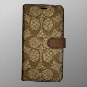 COACH Signature Canvas Phone Folio Case for iPhone XR - Khaki/Saddle